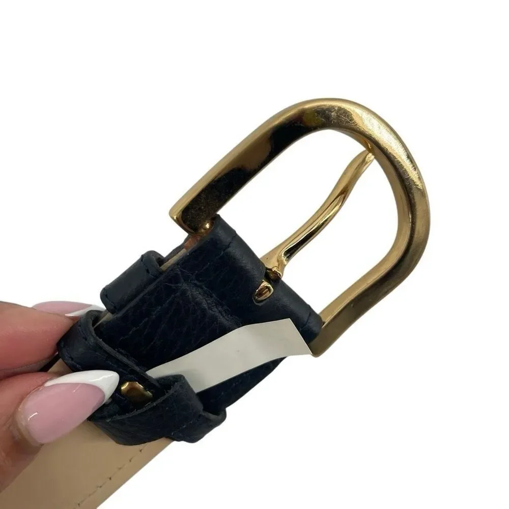 Talbots Contour Navy Pebbled Leather Belt Gold Grommet Buckle Italy Large